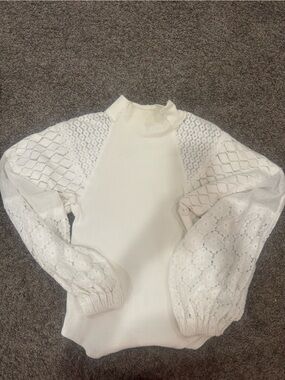 Free People Cream Cowl Neck Sweater with Lace Balloon Sleeves sz M